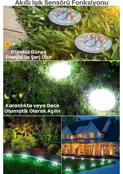 Solar 8 LED Zemin Aydınlatma | 4 Adet | IP68 | Otomatik Gece Işığı | Bahçe Aydınlatma | Beyaz Işık modelleri