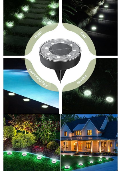 Solar 8 LED Zemin Aydınlatma | 4 Adet | IP68 | Otomatik Gece Işığı | Bahçe Aydınlatma | Beyaz Işık