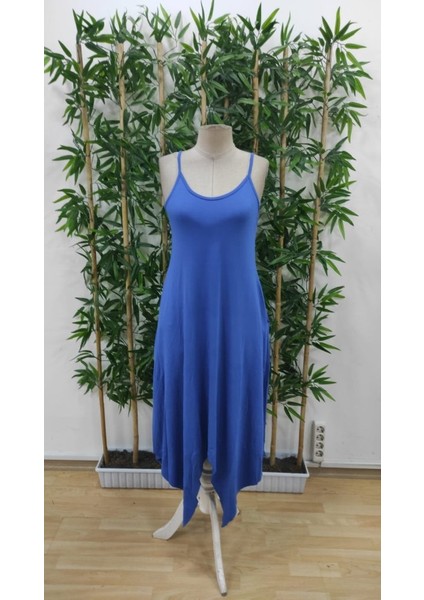 Kadın Askılı V Yakalı Cep Detaylı Asimetrik Kesim Viskon Elbise indirimleri