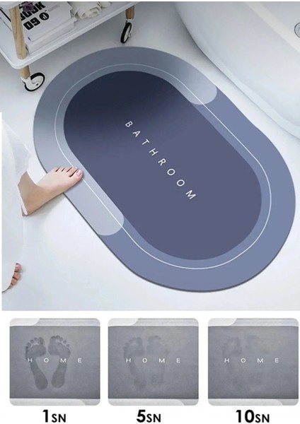 Mavi Su Emici Paspas, Şık Tasarım, Kaymaz Taban, 40X60 cm Oval Paspas