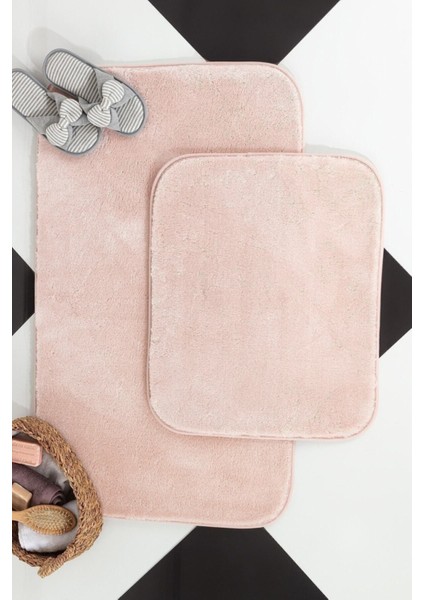 Pembe Banyo Takımı 2'li, Küçük Boy, 80X50 ve 50X40 Cm, Şık ve Kullanışlı Set