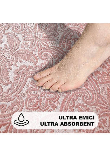 Yumuşak Desenli Pudra 3'lü Banyo Takımı ve Halı Seti fiyatları