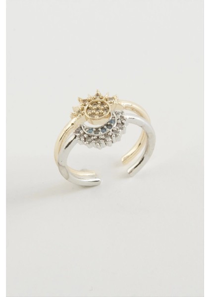 Güneş Hilal Zirkon Taşlı Yüzük 2 Adet