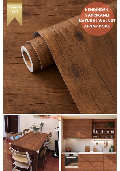 60CMX300CM Premium Kendinden Yapışkanlı Doğal Ahşap Görünümlü Pvc Kaplama