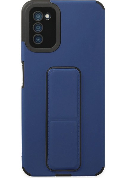 Samsung Galaxy A03S Kılıf Mega Standlı Silikon - Mavi Arbkd