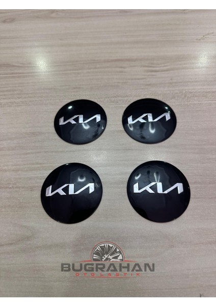 Metal Yeni Kia Tasarım Jant Göbeği Göbek Arması 56 mm Sticker Logo 4'lü Set