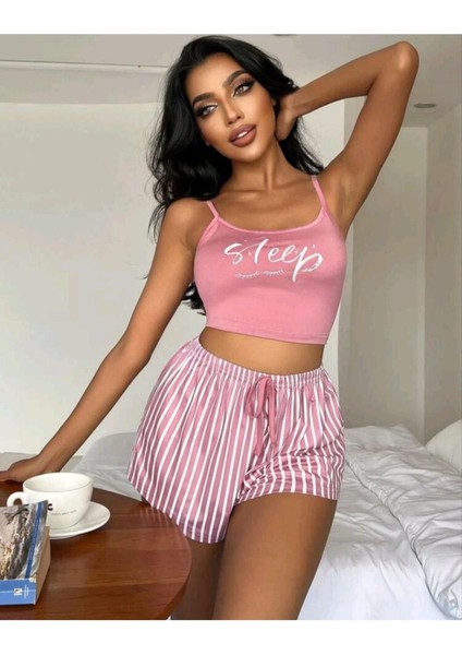 Çizgili Desen Askılı Şortlu Pijama Takım 9002 indirimleri