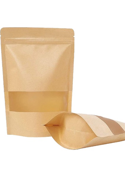 16X27 cm Pencereli Kraft Doypack Paket 100 Adet