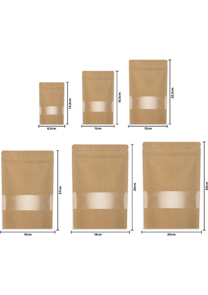 16X27 cm Pencereli Kraft Doypack Paket 100 Adet modelleri