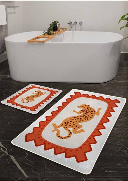 Yıkanabilir 2’li Kaymaz Banyo Paspası, Turuncu, 60X100CM ve 50X60CM