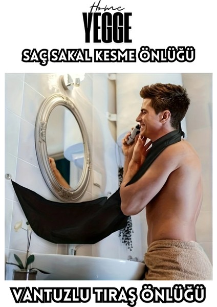 Saç Sakal Kesme Tıraş Önlüğü - Vantuzlu Traş Önlüğü Siyah Traş Örtüsü