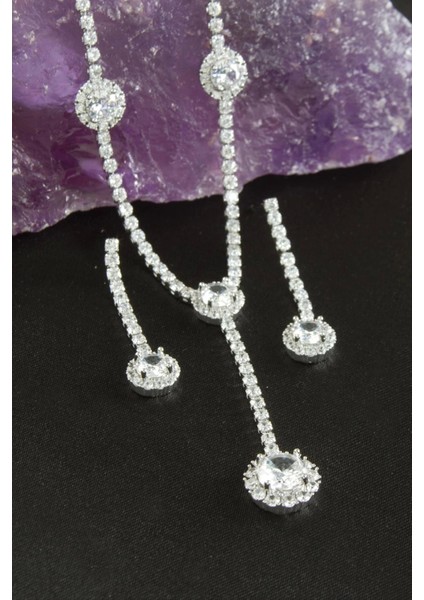 Yuvarlak Zirkon Taşlı Lüks Set Kolye
