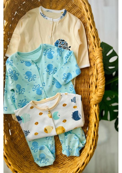 Balık Desenli 3'lü Patikli Tulum (Kız - Erkek - Yenidoğan)