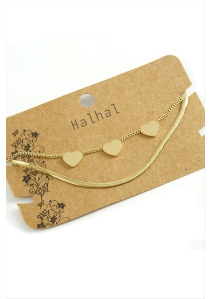 Kalp Italyan Zincirli Lüks Çelik Halhal