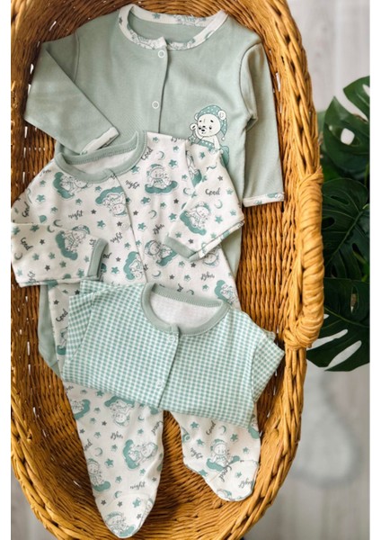 Yeşil Ayıcık 3'lü Patikli Tulum (Kız - Erkek - Yenidoğan)