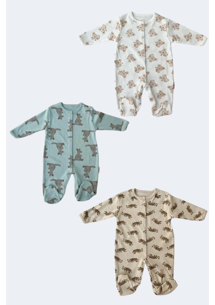 Kanguru Desenli 3'lü Patikli Tulum (Kız - Erkek - Yenidoğan) modelleri