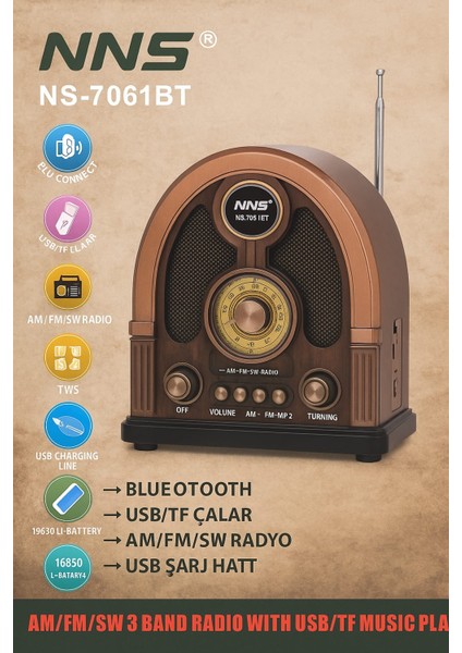 NS-7061 Bs Nostaljik Taşınabilir Radyo modelleri
