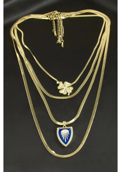 Yonca Italyan Zincirli Lüks Çelik Kolye 4 Adet