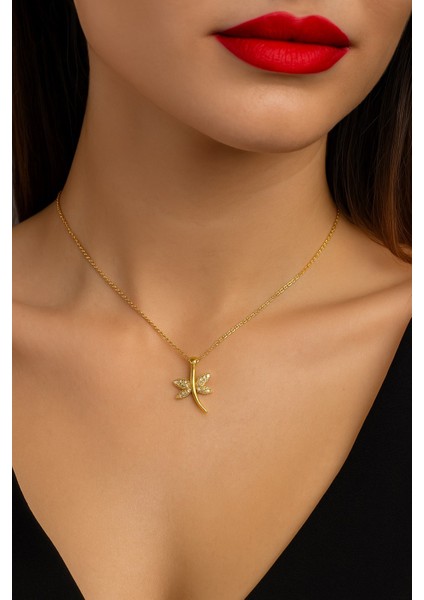 Altın Renk Zirkon Taşlı Yusufcuk Model Zirkon Kolye