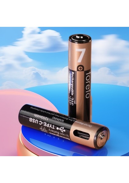 USB Type-C Şarjlı Aaa Pil 1.5V 1000+ Kez Şarj Edilebilir Lityum Pil Kalem Pil (2’li Paket)