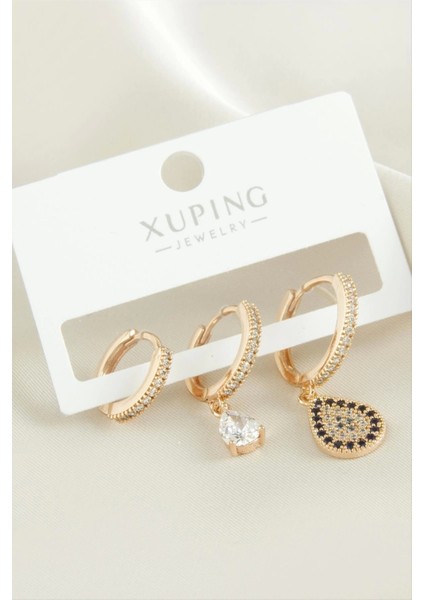 3 Adet Xuping Oval Zirkon Taşlı Lüks Çelik Küpe