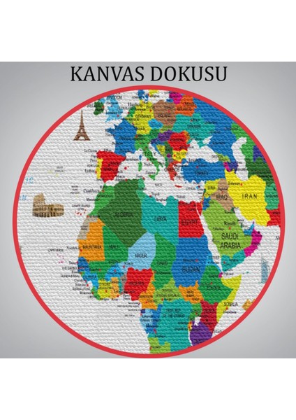 Ünlü Yerler ve Sembolleri Ingilizce Dünya Haritası Dekoratif Kanvas Tablo, Duvar Dekoru 1002