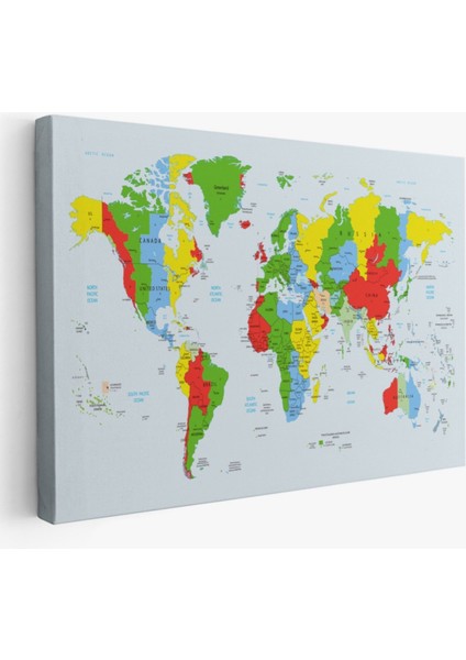 Canlı Renkler Ingilizce Dünya Haritası Renkli Dekoratif Kanvas Tablo, Duvar Dekoru 1066