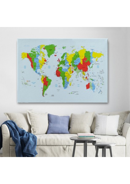 Canlı Renkler Ingilizce Dünya Haritası Renkli Dekoratif Kanvas Tablo, Duvar Dekoru 1066 fiyatları