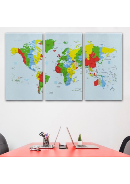 Canlı Renkler Ingilizce Dünya Haritası Renkli Dekoratif Kanvas Tablo, Duvar Dekoru 1066 modelleri
