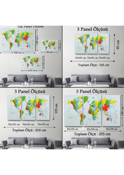 Canlı Renkler Ingilizce Dünya Haritası Renkli Dekoratif Kanvas Tablo, Duvar Dekoru 1066 fırsatları