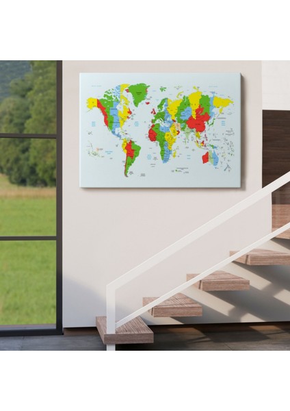 Canlı Renkler Ingilizce Dünya Haritası Renkli Dekoratif Kanvas Tablo, Duvar Dekoru 1066 indirimleri