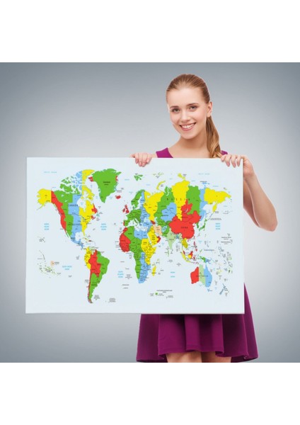 Canlı Renkler Ingilizce Dünya Haritası Renkli Dekoratif Kanvas Tablo, Duvar Dekoru 1066