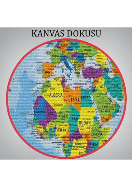 Ingilizce Detaylı Dünya Haritası Renkli Dekoratif Kanvas Tablo, Duvar Dekoru 1019