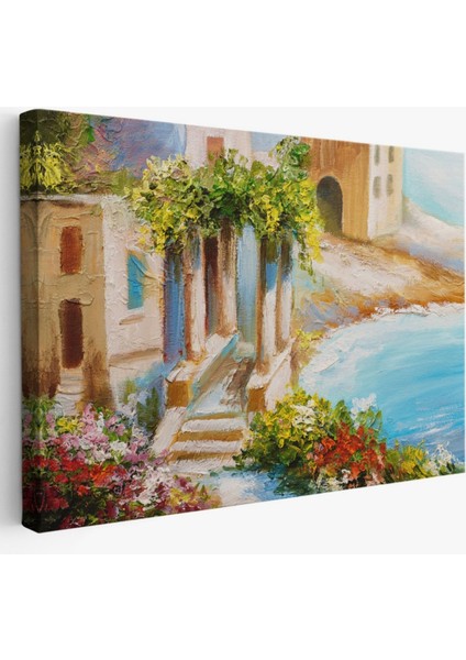 Deniz Kıyısı, Rengarenk Çiçekler, Yaz, Modern Dekoratif Kanvas Tablo, Duvar Dekoru 1113