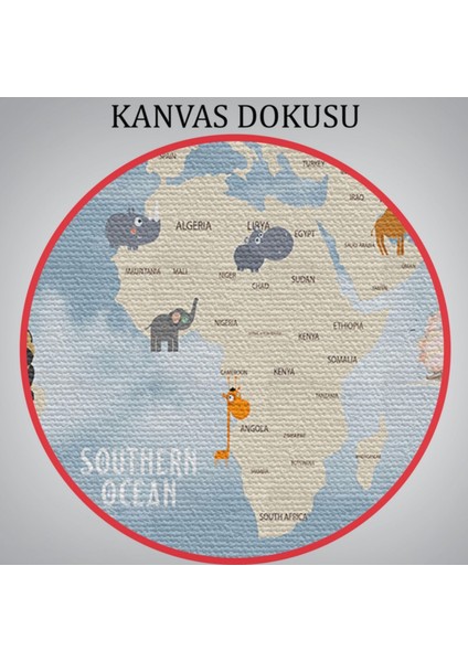 Eğlenceli Figürler Dünya Haritası Çocuk Odası Dekoratif Kanvas Tablo, Duvar Dekoru 1106
