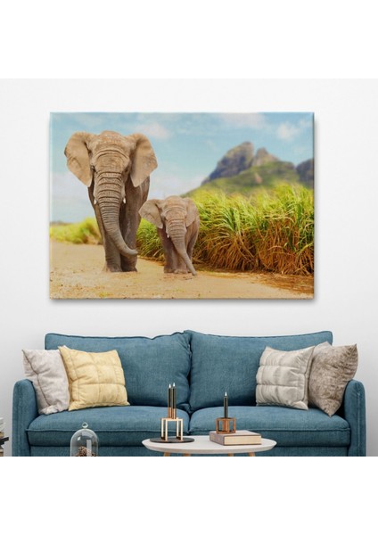 Fil ve Yavrusu, Hayvan Temalı Dekoratif Kanvas Tablo, Duvar Dekoru 1144 fiyatları