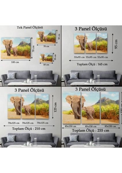 Fil ve Yavrusu, Hayvan Temalı Dekoratif Kanvas Tablo, Duvar Dekoru 1144 fırsatları