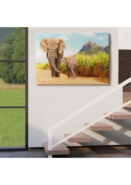 Fil ve Yavrusu, Hayvan Temalı Dekoratif Kanvas Tablo, Duvar Dekoru 1144 indirimleri