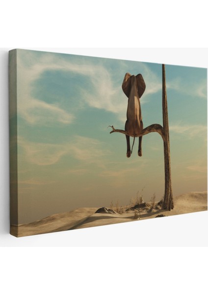 Ağaç Dalında Oturan Fil, Hayvan Temalı Dekoratif Kanvas Tablo, Duvar Dekoru 1171