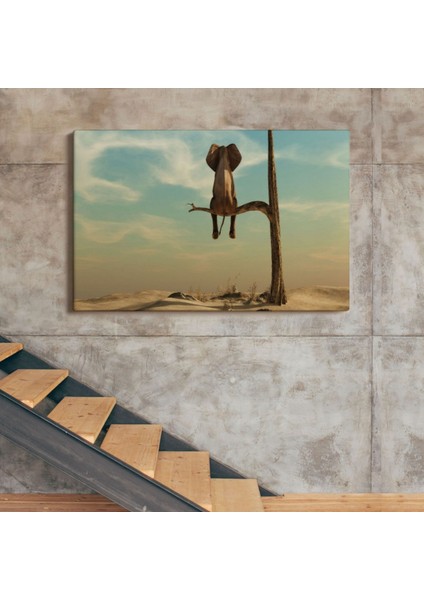 Ağaç Dalında Oturan Fil, Hayvan Temalı Dekoratif Kanvas Tablo, Duvar Dekoru 1171 indirimleri