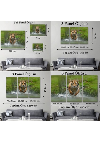 Koşan Kaplan, Hayvan Temalı Dekoratif Kanvas Tablo, Duvar Dekoru 1142 fırsatları