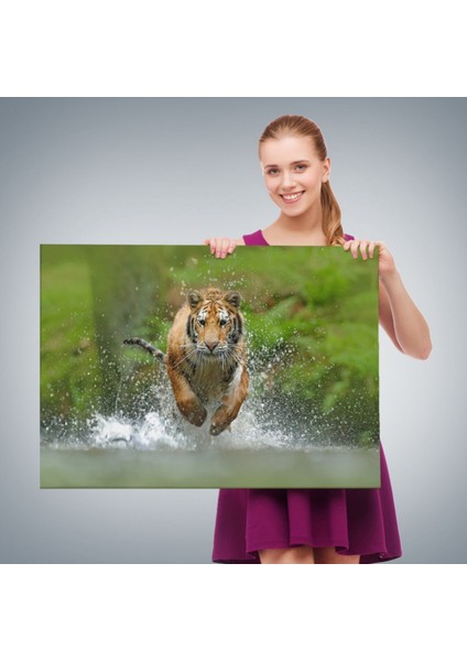 Koşan Kaplan, Hayvan Temalı Dekoratif Kanvas Tablo, Duvar Dekoru 1142