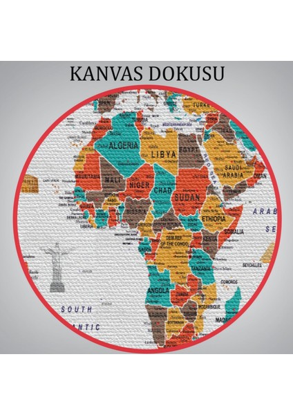 Detaylı Sembollü Bayraklı Ingilizce Dünya Haritası Dekoratif Kanvas Tablo, Duvar Dekoru 2843