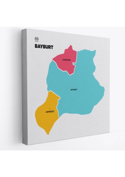 Il ve Ilçeler Haritası Bayburt, Modern Dekoratif Kanvas Tablo, Duvar Dekoru 1288