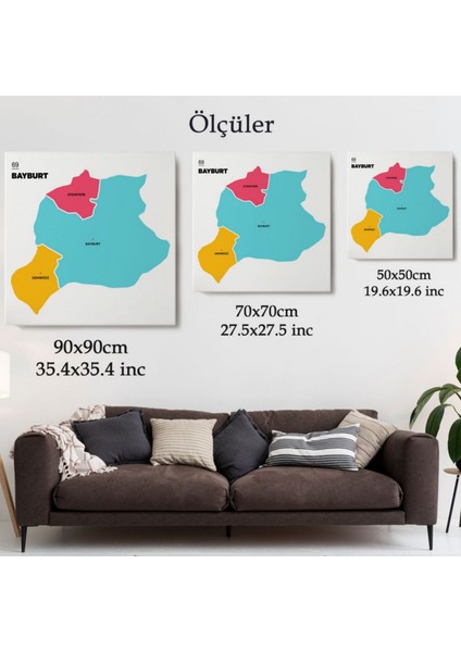 Il ve Ilçeler Haritası Bayburt, Modern Dekoratif Kanvas Tablo, Duvar Dekoru 1288 modelleri