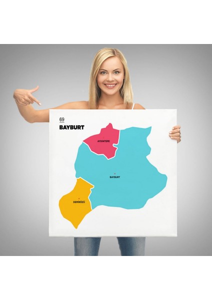 Il ve Ilçeler Haritası Bayburt, Modern Dekoratif Kanvas Tablo, Duvar Dekoru 1288