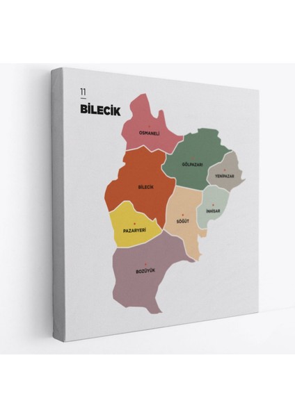 Il ve Ilçeler Haritası Bilecik, Modern Dekoratif Kanvas Tablo, Duvar Dekoru 1292