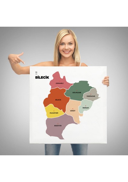 Il ve Ilçeler Haritası Bilecik, Modern Dekoratif Kanvas Tablo, Duvar Dekoru 1292