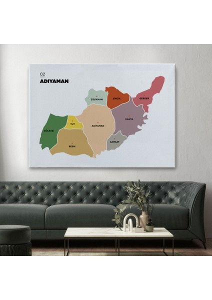 Il ve Ilçeler Haritası Adıyaman, Modern Dekoratif Kanvas Tablo, Duvar Dekoru 1250 fiyatları