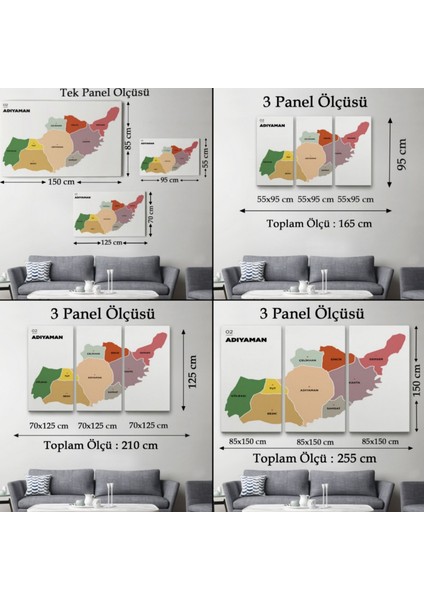 Il ve Ilçeler Haritası Adıyaman, Modern Dekoratif Kanvas Tablo, Duvar Dekoru 1250 modelleri